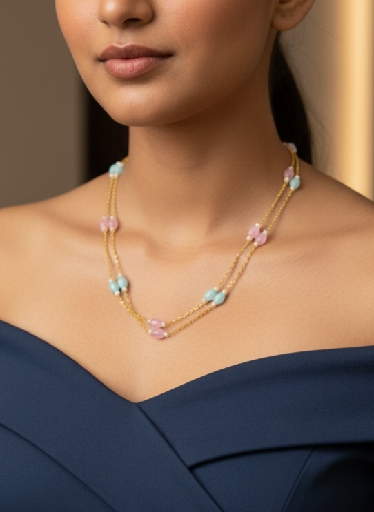 Necklace Blue and Pink Beads