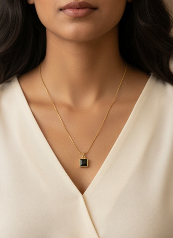 Necklace Stainless Steel Black Square