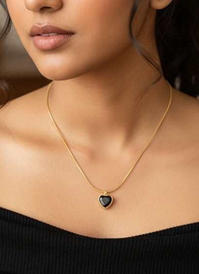 Necklace Stainless Steel Black Heart