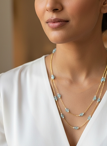 Necklace Aqua Blue Beads Two Layer