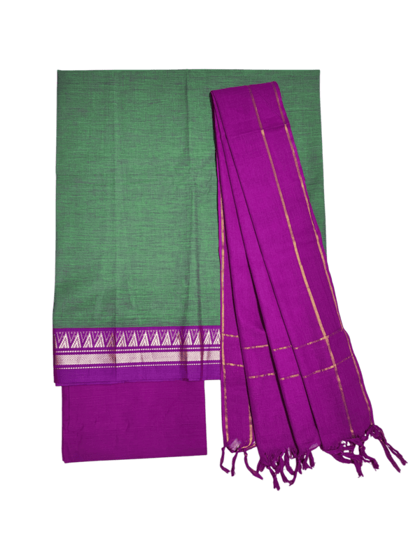 Green Mangalagiri Cotton Unstitched Salwar Suit for Women