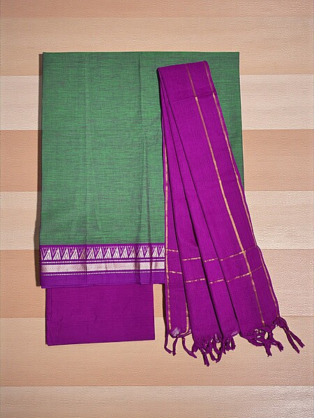 Green Mangalagiri Cotton Unstitched Salwar Suit for Women