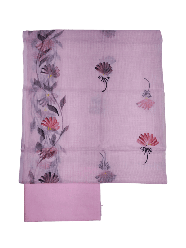 Pink Hand Pained Kota Doria Unstitched Suit Set