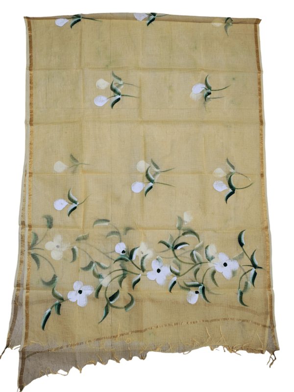 Yellow Hand Pained Kota Doria Unstitched Suit Set