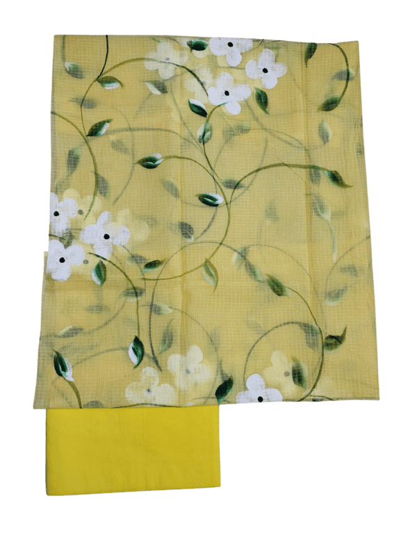 Yellow Hand Pained Kota Doria Unstitched Suit Set