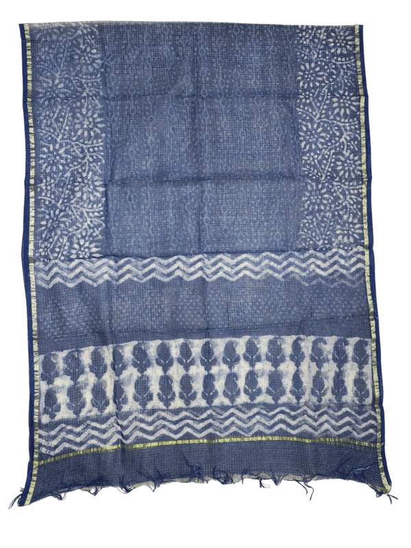 Indigo Dabu Hand Block Print Kota Doria Unstitched Suit Set