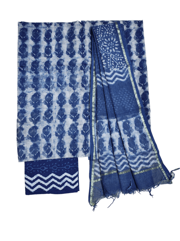 Indigo Dabu Hand Block Print Kota Doria Unstitched Suit Set