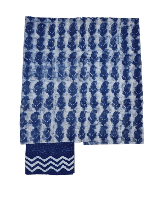Indigo Dabu Hand Block Print Kota Doria Unstitched Suit Set