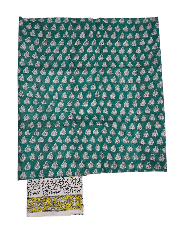 Green Bagru Hand Block Print Chanderi Silk Unstitched Suit Set