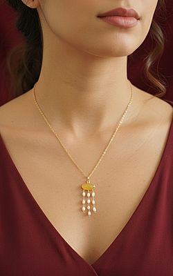 Necklace Yellow - White Pearl