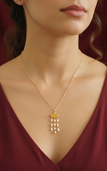 Necklace Yellow - White Pearl