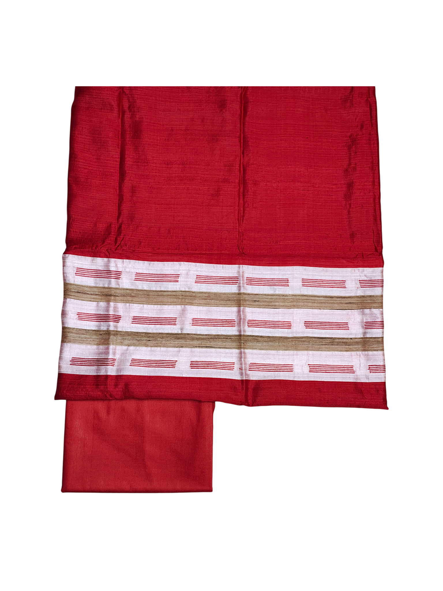 Red Pure Tussar Silk Dress Material with Dupatta