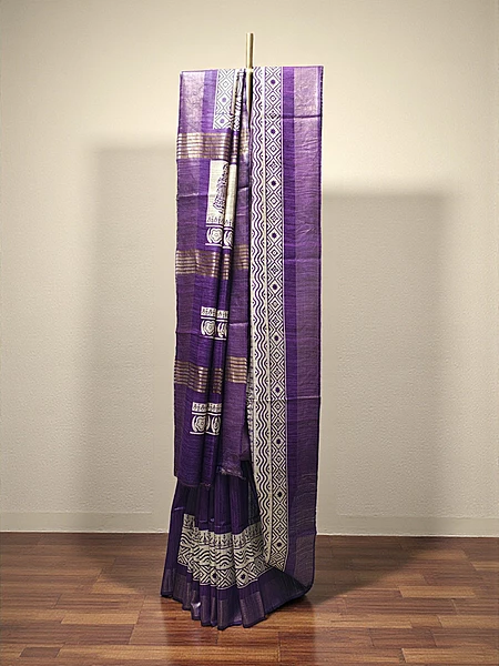 Purple Bagharpuri Pure Tussar Silk Saree