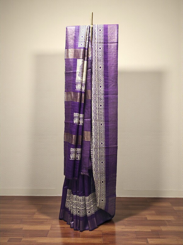 Purple Bagharpuri Pure Tussar Silk Saree