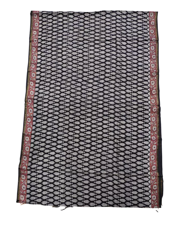 Black Chanderi Silk Hand Block Print Saree for Women
