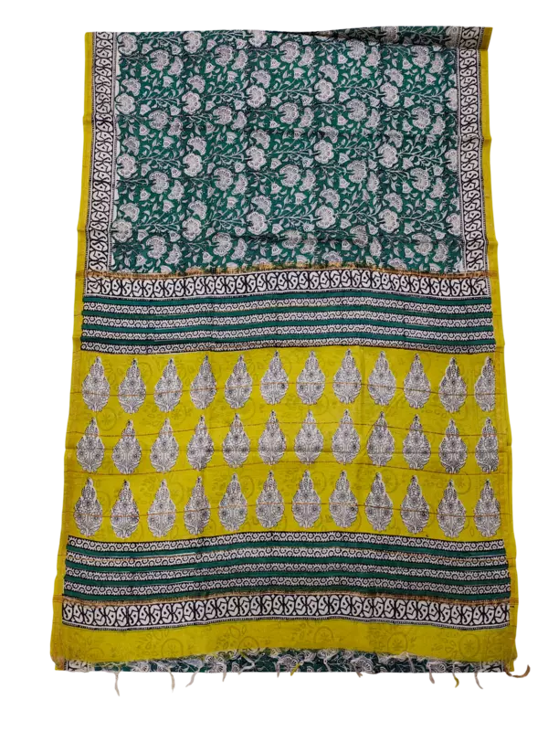 Green Chanderi Silk Hand Block Print Saree for Women