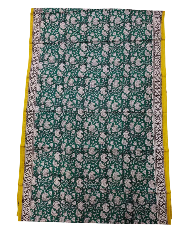Green Chanderi Silk Hand Block Print Saree for Women