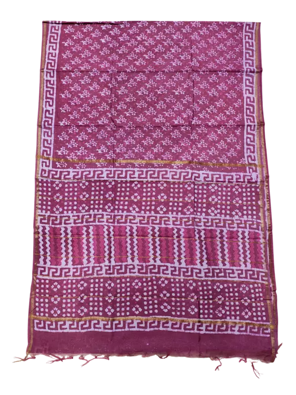 Pink Chanderi Silk Hand Block Print Saree for Women