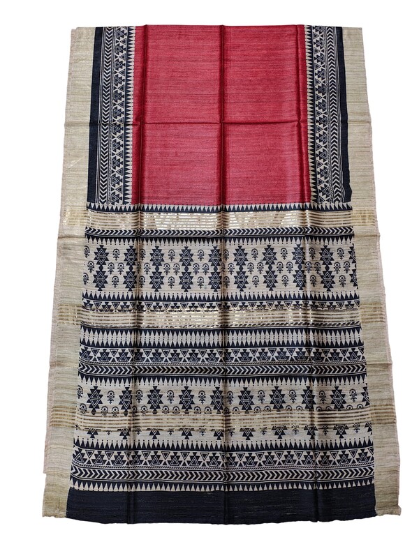 Red Bagharpuri Pure Tussar Silk Saree