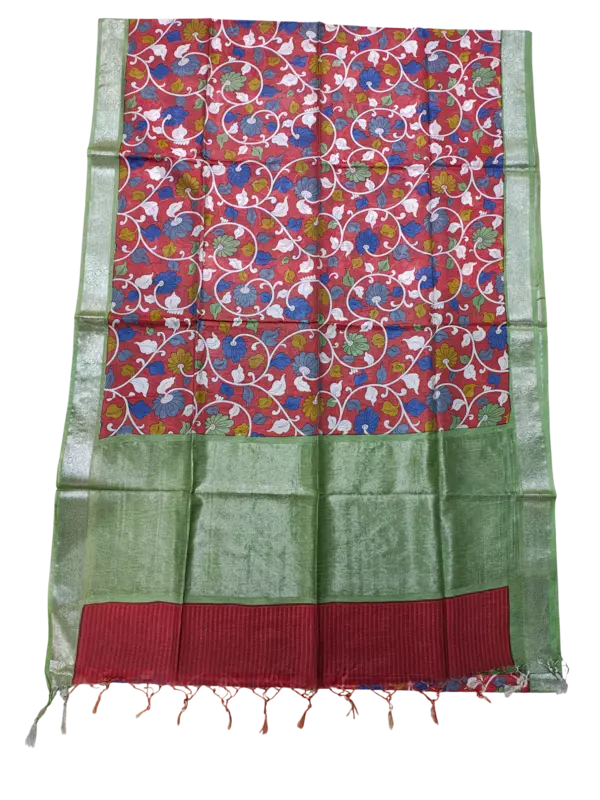 Red Banarasi Silk Kalamkari Saree with Unstitched Blouse