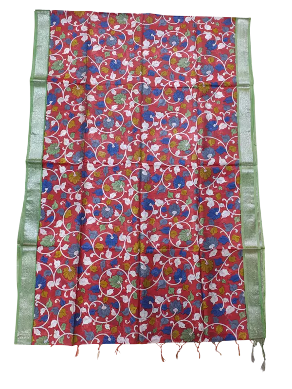 Red Banarasi Silk Kalamkari Saree with Unstitched Blouse