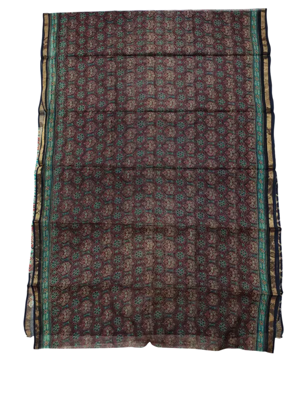 Wine & Black Kota Doria Hand Block Print Saree for Women