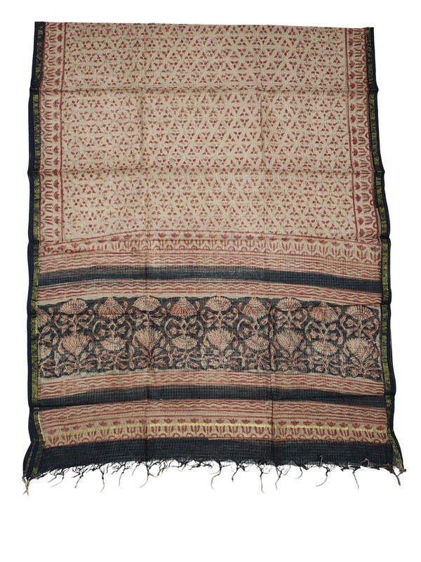 Black Hand Block Print Kota Doria Unstitched Suit Set