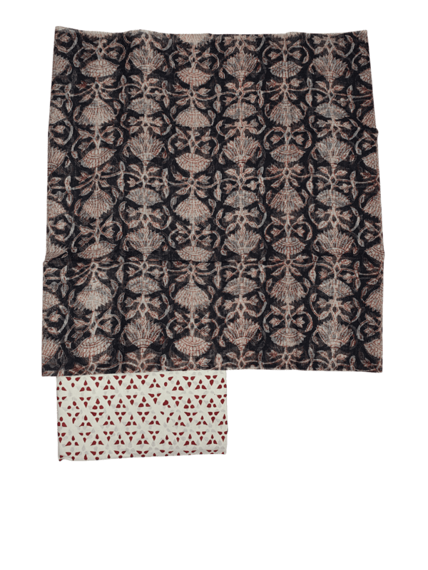 Black Hand Block Print Kota Doria Unstitched Suit Set
