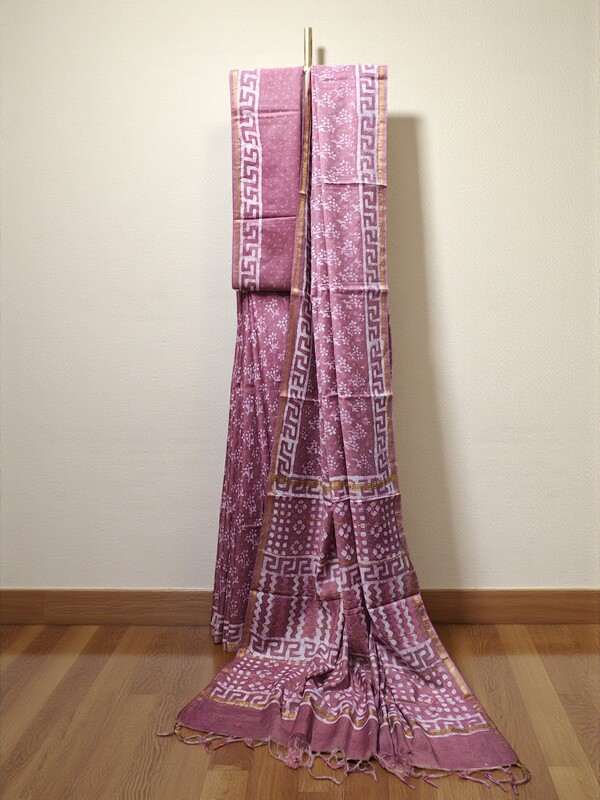 Pink Chanderi Silk Hand Block Print Saree for Women