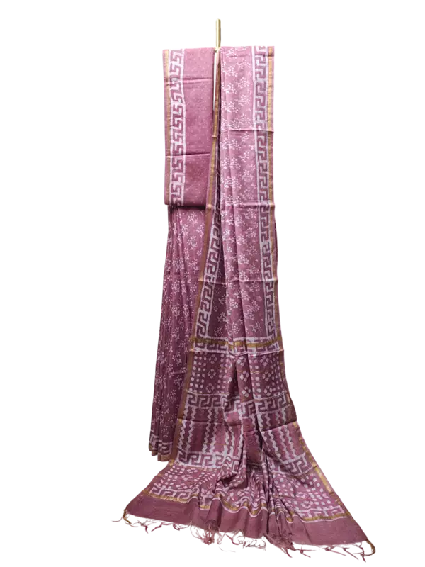 Pink Chanderi Silk Hand Block Print Saree for Women