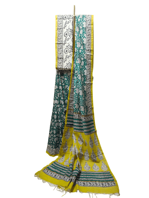 Green Chanderi Silk Hand Block Print Saree for Women