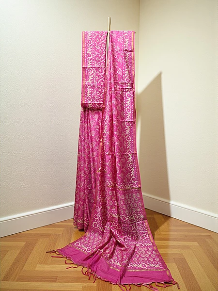 Pink Chanderi Silk Saree for Women