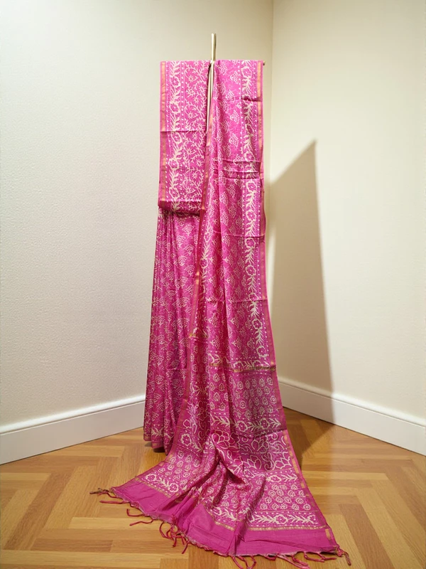 Pink Chanderi Silk Saree for Women