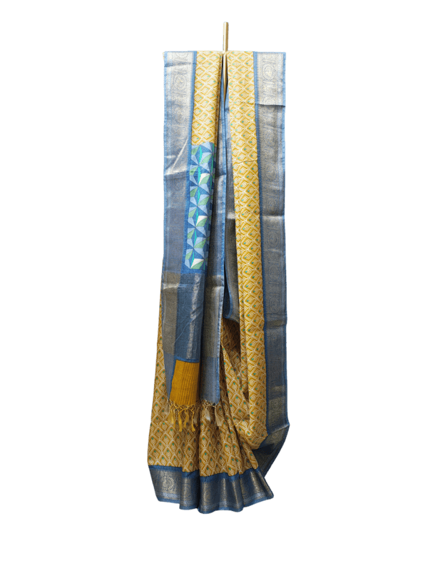 Blue Banarasi Silk Golden Zari Saree with Unstitched Blouse