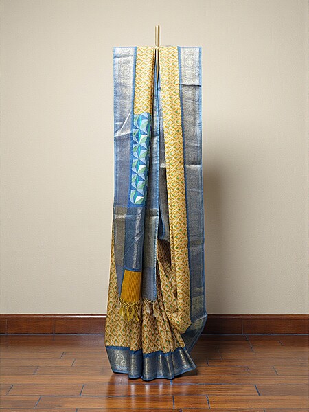 Blue Banarasi Silk Golden Zari Saree with Unstitched Blouse