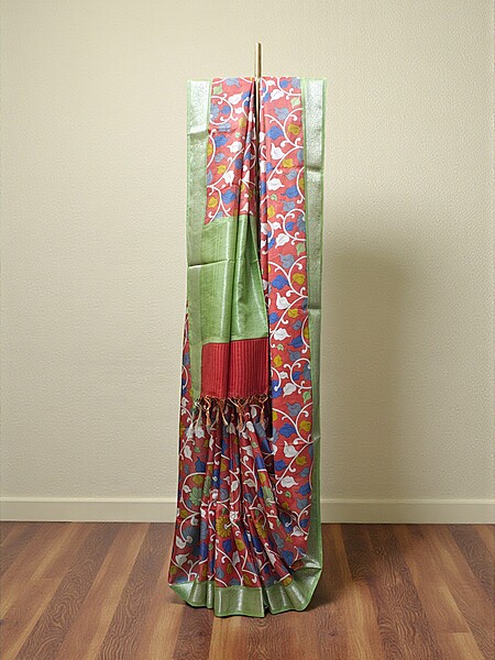 Red Banarasi Silk Kalamkari Saree with Unstitched Blouse