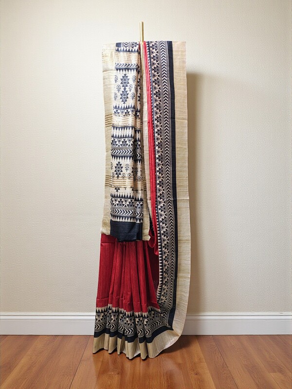 Red Bagharpuri Pure Tussar Silk Saree