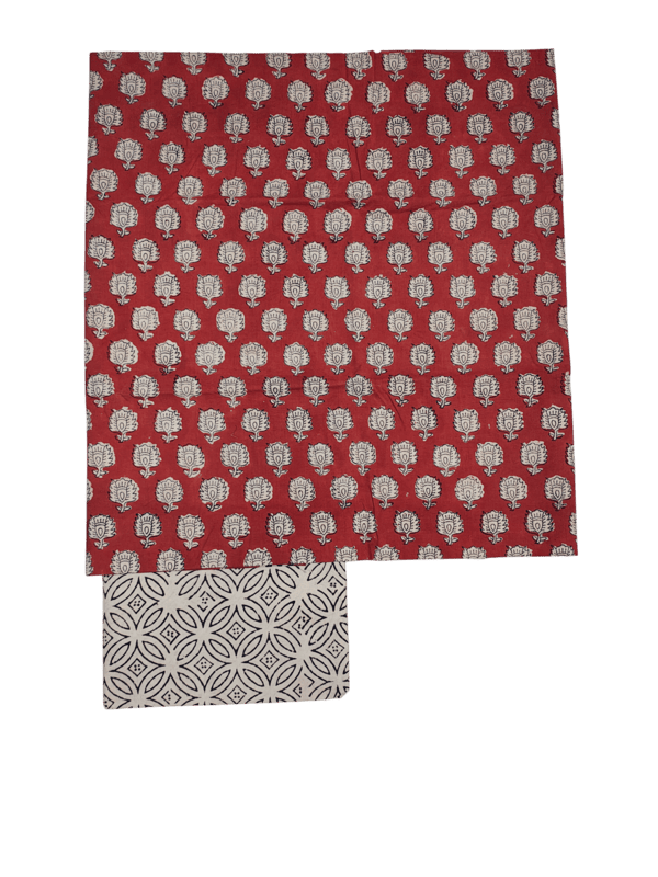 Cream & Red Bagru Print Kota Doria Dress Material