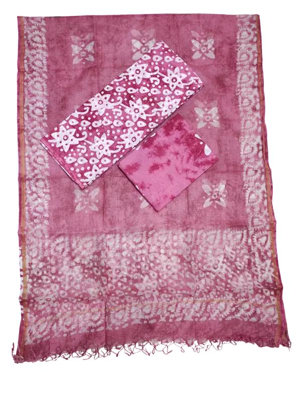 Pink Kota Doria Batik Print Dress Material for Women