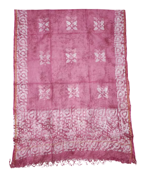 Pink Kota Doria Batik Print Dress Material for Women