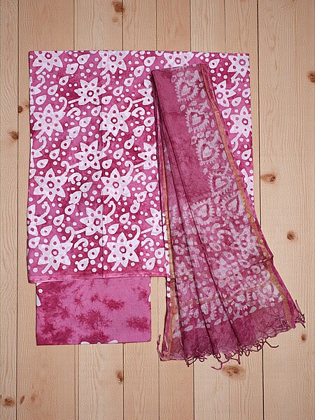 Pink Kota Doria Batik Print Dress Material for Women