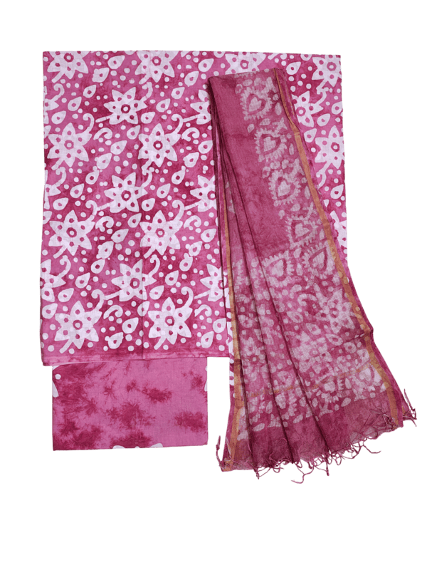 Pink Kota Doria Batik Print Dress Material for Women