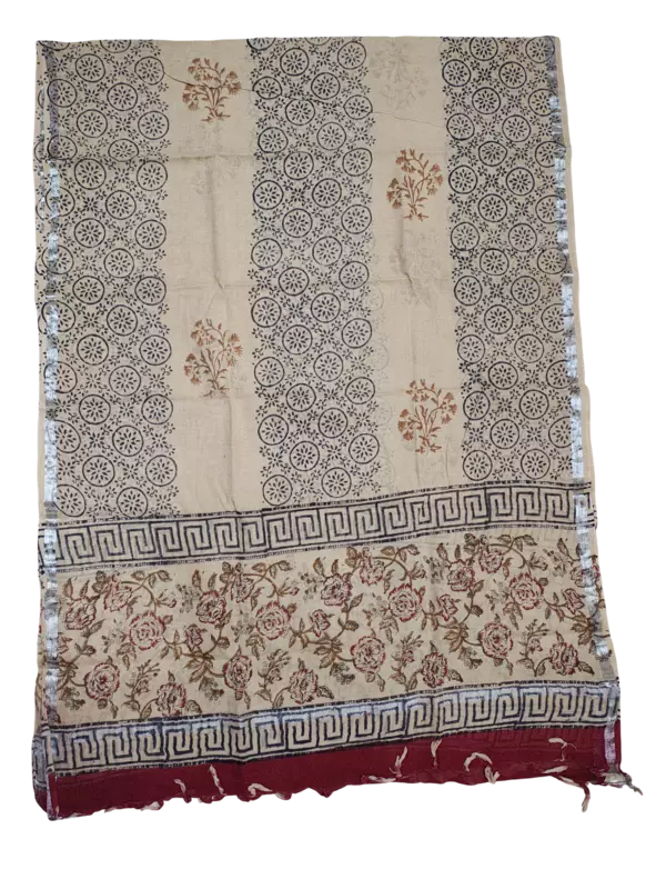 Maroon & Green Bagru Print Linen Unstitched Suit Set