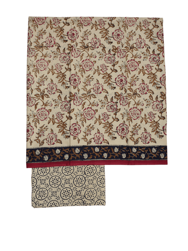 Maroon & Green Bagru Print Linen Unstitched Suit Set