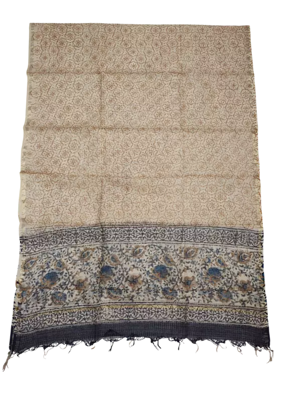 Cream & Black Bagru Print Kota Doria Dress Material