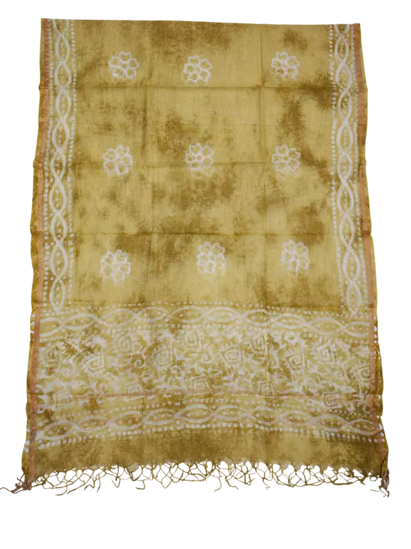 Olive Green Kota Doria Batik Print Dress Material for Women