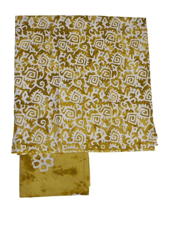 Olive Green Kota Doria Batik Print Dress Material for Women