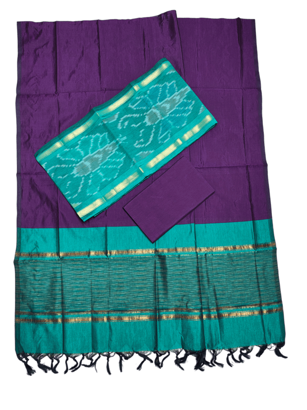 Teal & Purple Pochampally Ikkat Silk Unstitched Suit Set