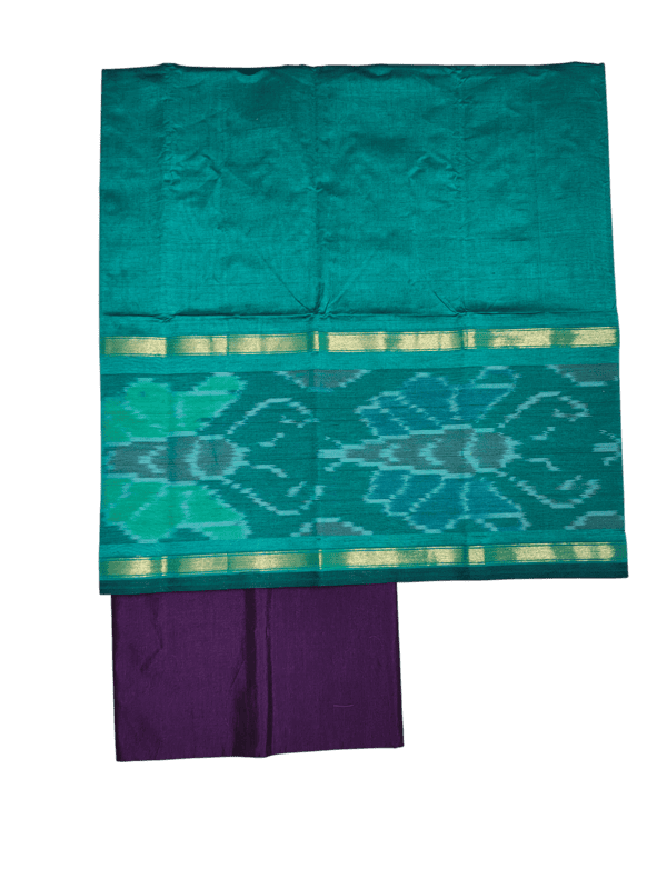 Teal & Purple Pochampally Ikkat Silk Unstitched Suit Set