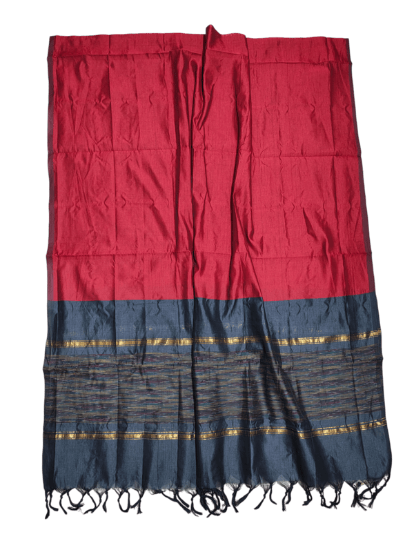 Grey & Red Pochampally Ikkat Silk Unstitched Suit Set